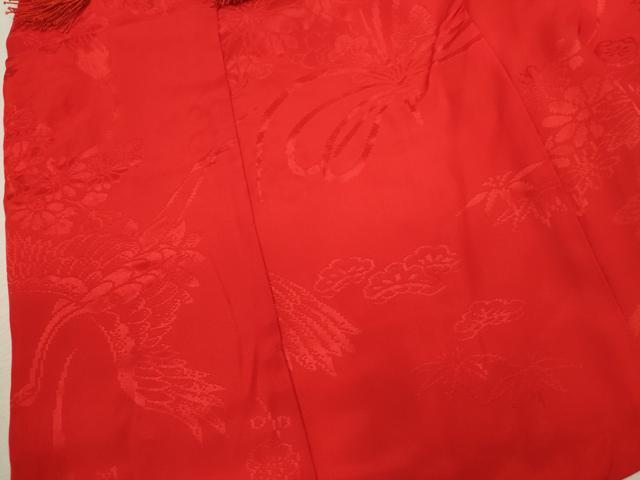 平和屋着物[]七五三　女の子　３歳　祝着　被布　色無地　飛鶴花束地紋　赤色　逸品　CAAZ7164ze