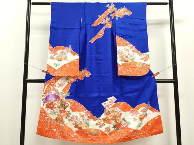 平和屋着物[]七五三　女の子　７歳　祝着　四つ身　地紙重ね飛鶴草花文　金彩　逸品　CAAZ7174ze