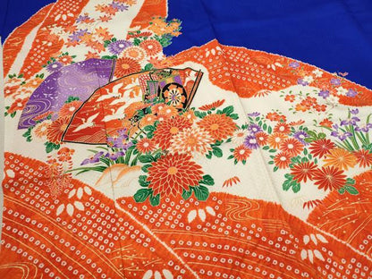 平和屋着物[]七五三　女の子　７歳　祝着　四つ身　地紙重ね飛鶴草花文　金彩　逸品　CAAZ7174ze