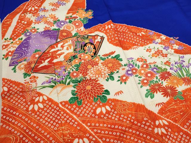 平和屋着物[]七五三　女の子　７歳　祝着　四つ身　地紙重ね飛鶴草花文　金彩　逸品　CAAZ7174ze
