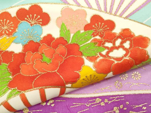 平和屋着物[]七五三　女の子　７歳　祝着　四つ身　扇面草花文　金彩　洗える着物　CAAZ7177ze