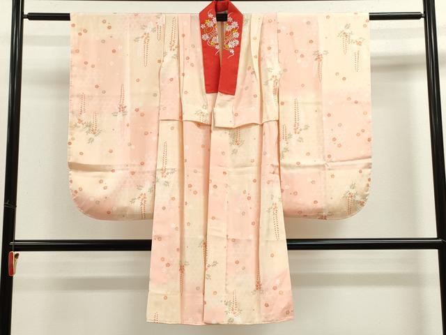 平和屋着物[]七五三　女の子　７歳　長襦袢　網目藤梅文　暈し染め　半衿刺繍　逸品　CAAZ7178ze