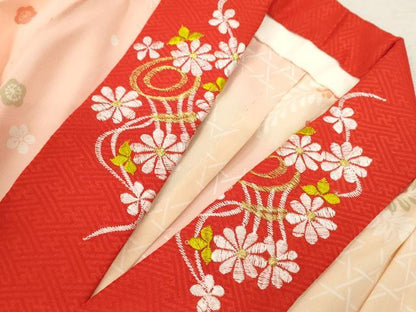 平和屋着物[]七五三　女の子　７歳　長襦袢　網目藤梅文　暈し染め　半衿刺繍　逸品　CAAZ7178ze