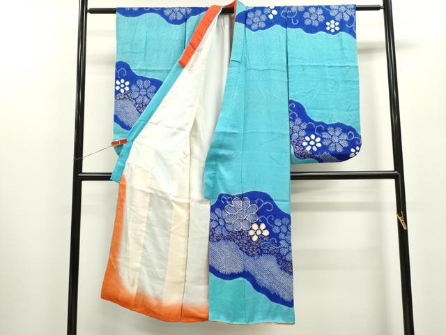 平和屋着物[]七五三　女の子　７歳　祝着　四つ身　袋帯セット　駒刺繍　絞り　花唐草文　金彩　逸品　CAAZ7182ze