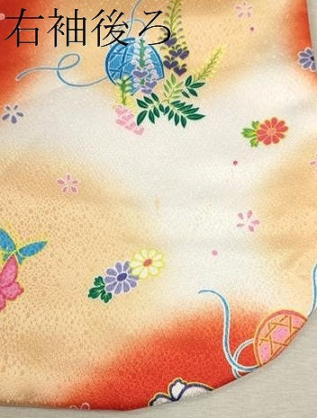 平和屋着物[]七五三　女の子　３歳　祝着　三つ身　長襦袢・被布セット　花籠舞蝶文　暈し染め　洗える着物　CAAZ7185ze