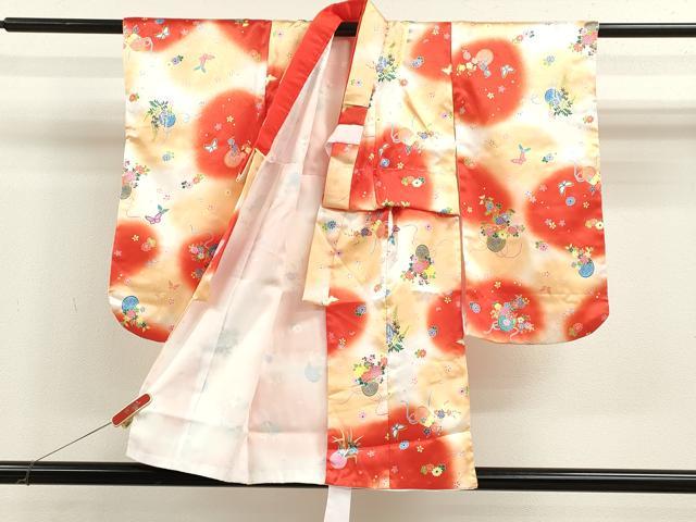平和屋着物[]七五三　女の子　３歳　祝着　三つ身　長襦袢・被布セット　花籠舞蝶文　暈し染め　洗える着物　CAAZ7185ze