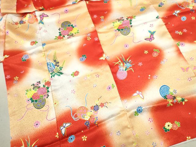 平和屋着物[]七五三　女の子　３歳　祝着　三つ身　長襦袢・被布セット　花籠舞蝶文　暈し染め　洗える着物　CAAZ7185ze