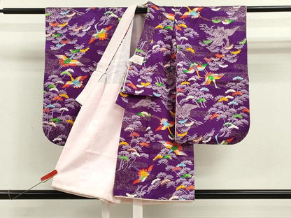 平和屋着物[]七五三　女の子　３歳　祝着　三つ身　飛鶴松文　金彩　逸品　CAAZ7186ze