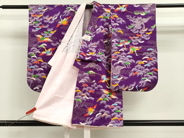 平和屋着物[]七五三　女の子　３歳　祝着　三つ身　飛鶴松文　金彩　逸品　CAAZ7186ze