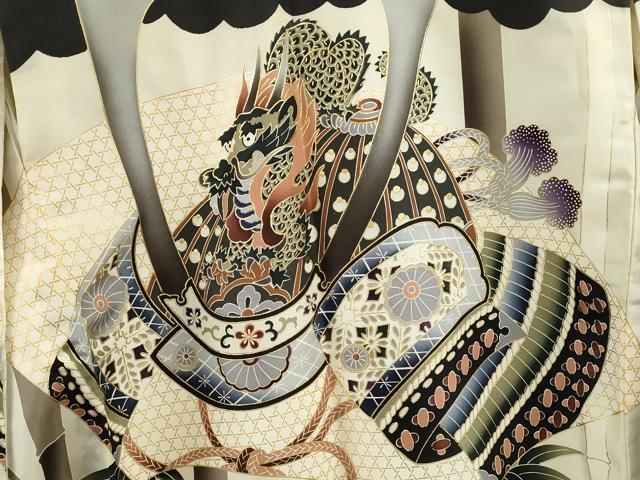 平和屋着物[]お宮参り　男の子　祝着　産着　初着　のしめ　龍　兜　鎧脅し笠松文　金彩　逸品　CAAZ7188ze