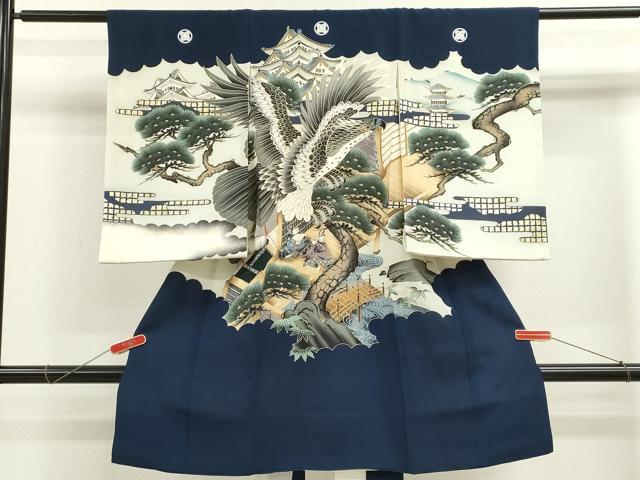平和屋着物[]お宮参り　男の子　祝着　産着　初着　のしめ　鷹人物風景文　暈し染め　金彩　逸品　CAAZ7189ze