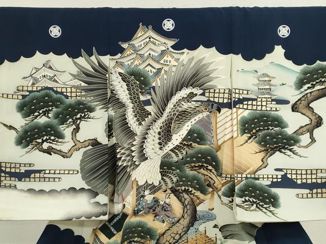 平和屋着物[]お宮参り　男の子　祝着　産着　初着　のしめ　鷹人物風景文　暈し染め　金彩　逸品　CAAZ7189ze