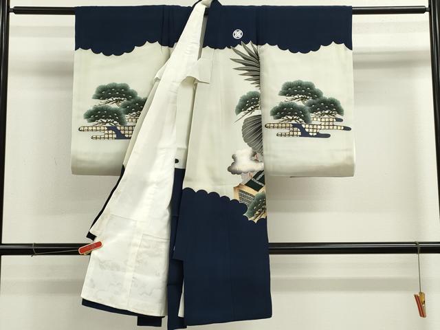 平和屋着物[]お宮参り　男の子　祝着　産着　初着　のしめ　鷹人物風景文　暈し染め　金彩　逸品　CAAZ7189ze