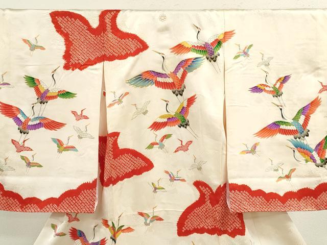 平和屋着物[]お宮参り　女の子　祝着　産着　初着　のしめ　駒刺繍　絞り　飛鶴文　金彩　逸品　CAAZ7190ze
