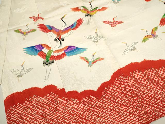 平和屋着物[]お宮参り　女の子　祝着　産着　初着　のしめ　駒刺繍　絞り　飛鶴文　金彩　逸品　CAAZ7190ze