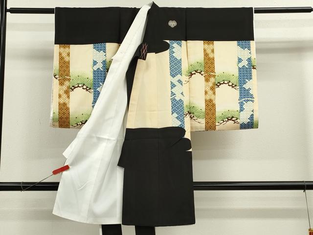 平和屋着物[]お宮参り　男の子　祝着　産着　初着　のしめ　刺繍　鷹　宝尽くし吉祥間道　黒地　逸品　CAAZ7191ze