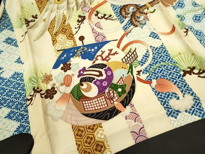 平和屋着物[]お宮参り　男の子　祝着　産着　初着　のしめ　刺繍　鷹　宝尽くし吉祥間道　黒地　逸品　CAAZ7191ze