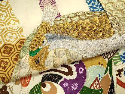 平和屋着物[]お宮参り　男の子　祝着　産着　初着　のしめ　刺繍　鷹　宝尽くし吉祥間道　黒地　逸品　CAAZ7191ze