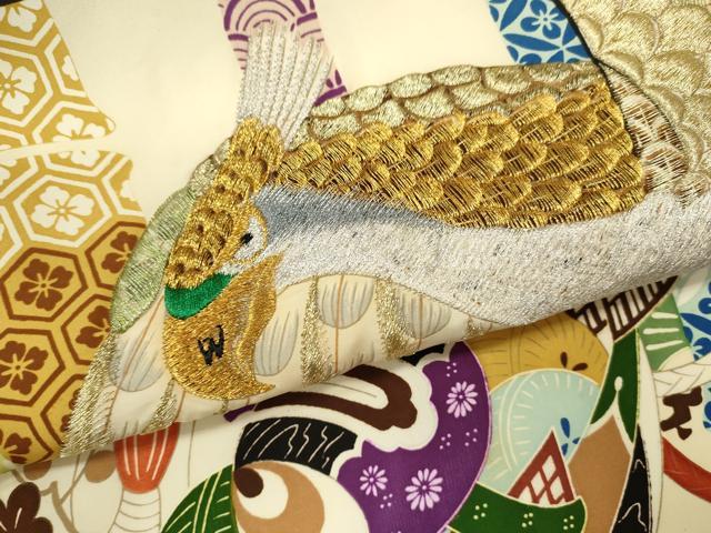 平和屋着物[]お宮参り　男の子　祝着　産着　初着　のしめ　刺繍　鷹　宝尽くし吉祥間道　黒地　逸品　CAAZ7191ze