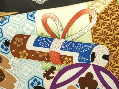 平和屋着物[]お宮参り　男の子　祝着　産着　初着　のしめ　刺繍　鷹　宝尽くし吉祥間道　黒地　逸品　CAAZ7191ze