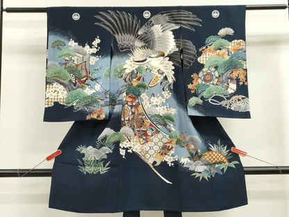 平和屋着物[]お宮参り　男の子　祝着　産着　初着　のしめ　鷹　松竹梅絵巻宝尽くし　暈し染め　金彩　逸品　CAAZ7192ze