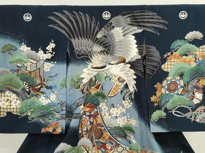 平和屋着物[]お宮参り　男の子　祝着　産着　初着　のしめ　鷹　松竹梅絵巻宝尽くし　暈し染め　金彩　逸品　CAAZ7192ze