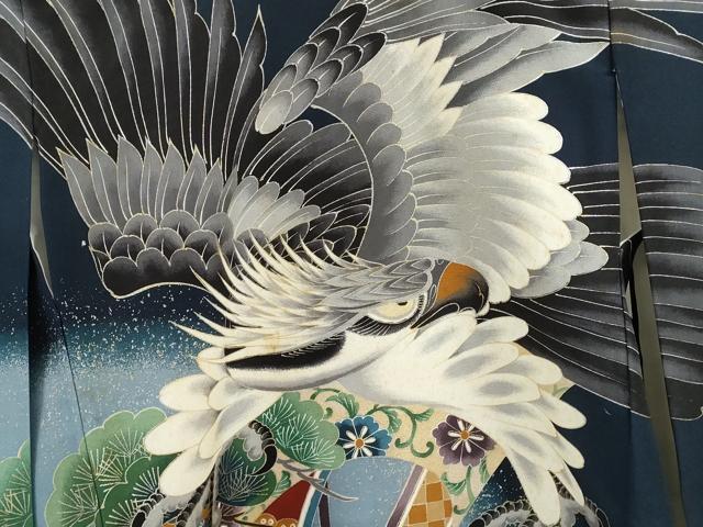 平和屋着物[]お宮参り　男の子　祝着　産着　初着　のしめ　鷹　松竹梅絵巻宝尽くし　暈し染め　金彩　逸品　CAAZ7192ze