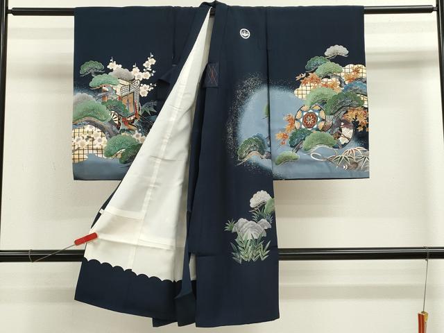 平和屋着物[]お宮参り　男の子　祝着　産着　初着　のしめ　鷹　松竹梅絵巻宝尽くし　暈し染め　金彩　逸品　CAAZ7192ze