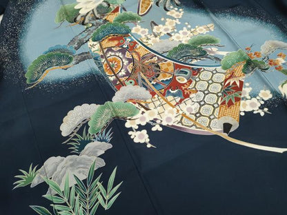 平和屋着物[]お宮参り　男の子　祝着　産着　初着　のしめ　鷹　松竹梅絵巻宝尽くし　暈し染め　金彩　逸品　CAAZ7192ze