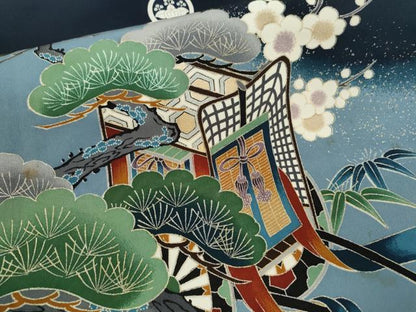 平和屋着物[]お宮参り　男の子　祝着　産着　初着　のしめ　鷹　松竹梅絵巻宝尽くし　暈し染め　金彩　逸品　CAAZ7192ze