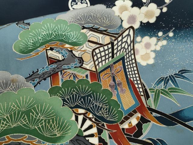 平和屋着物[]お宮参り　男の子　祝着　産着　初着　のしめ　鷹　松竹梅絵巻宝尽くし　暈し染め　金彩　逸品　CAAZ7192ze