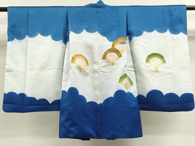 平和屋着物[]七五三　男の子　祝着・羽織・長襦袢・袴セット　駒刺繍　扇面青海波　紺色　洗える着物　CAAZ7198ze