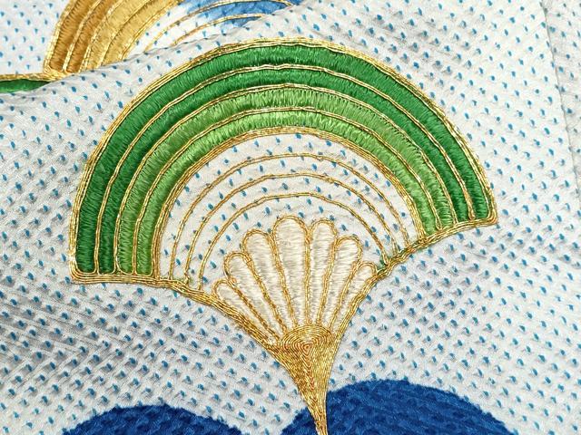 平和屋着物[]七五三　男の子　祝着・羽織・長襦袢・袴セット　駒刺繍　扇面青海波　紺色　洗える着物　CAAZ7198ze