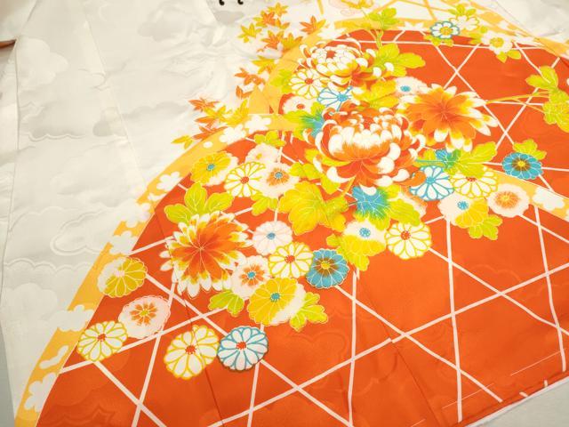 平和屋着物[]お宮参り　女の子　祝着　産着　初着　のしめ　刺繍　御所車草花文　金彩　洗える着物　CAAZ7200ze