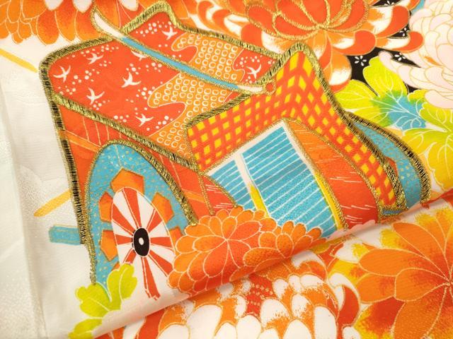 平和屋着物[]お宮参り　女の子　祝着　産着　初着　のしめ　刺繍　御所車草花文　金彩　洗える着物　CAAZ7200ze