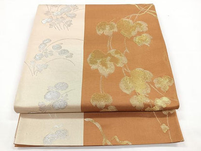 平和屋着物◎六通柄袋帯　草花文　万寿菊　金銀糸　正絹　逸品　CAAZ7210nb