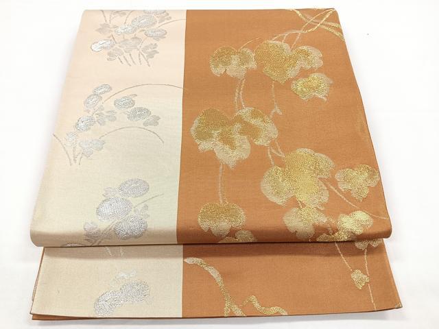 平和屋着物◎六通柄袋帯　草花文　万寿菊　金銀糸　正絹　逸品　CAAZ7210nb