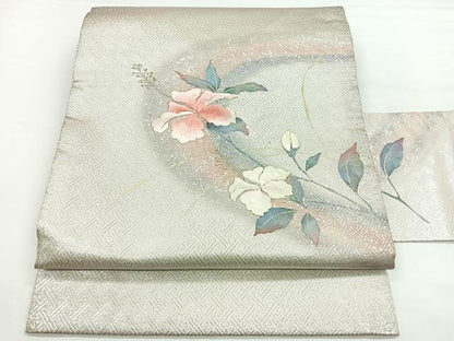 平和屋着物◎九寸名古屋帯 刺繍 枝花文 金銀彩 正絹 逸品 CAAZ7220nb
