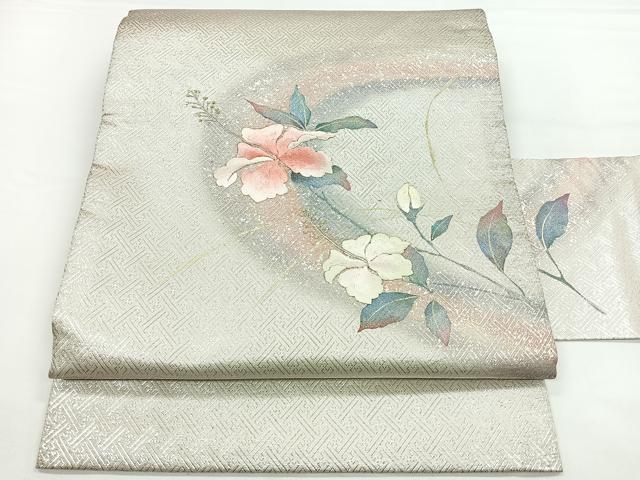 平和屋着物◎九寸名古屋帯 刺繍 枝花文 金銀彩 正絹 逸品 CAAZ7220nb