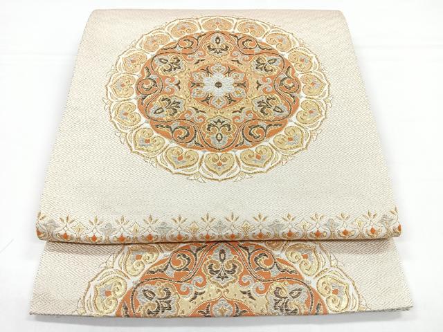 平和屋着物◎六通柄袋帯　横段正倉院花文　金銀糸　正絹　逸品　CAAZ7256nb