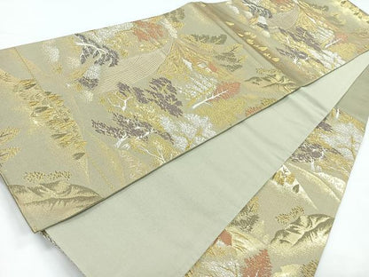 平和屋着物◎六通柄袋帯　風景文　金糸　正絹　逸品　CAAZ7257nb