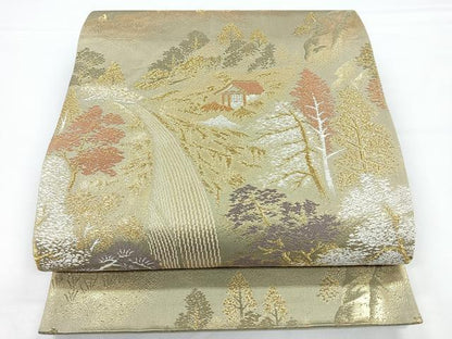 平和屋着物◎六通柄袋帯　風景文　金糸　正絹　逸品　CAAZ7257nb