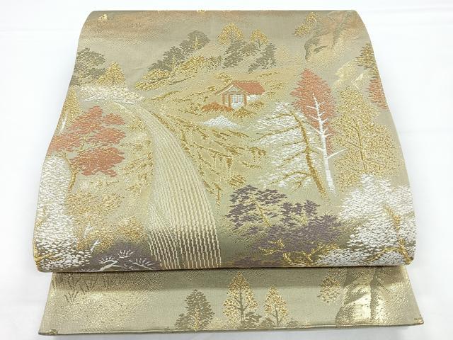 平和屋着物◎六通柄袋帯　風景文　金糸　正絹　逸品　CAAZ7257nb