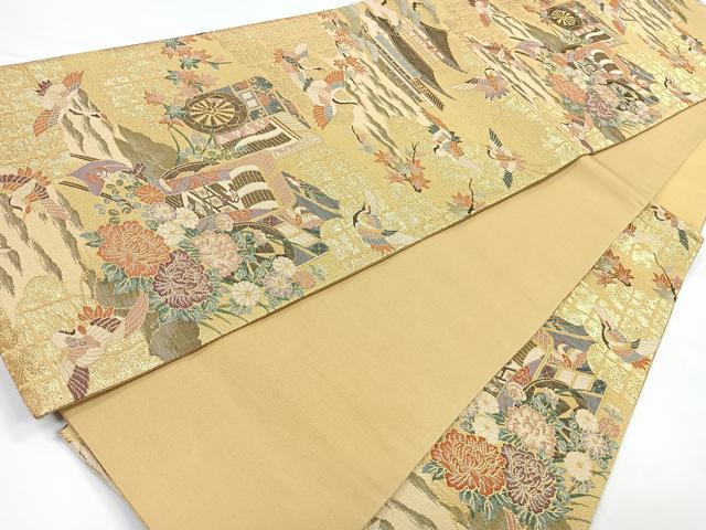 平和屋着物◎六通柄袋帯　飛鶴御所車花文　金糸　正絹　逸品　CAAZ7258nb