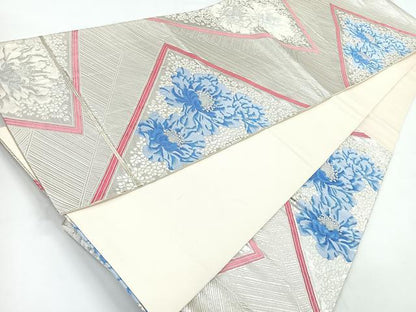 平和屋着物◎六通柄袋帯 牡丹文 銀糸 正絹 逸品 CAAZ7268nb
