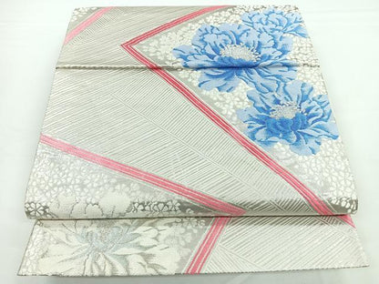 平和屋着物◎六通柄袋帯 牡丹文 銀糸 正絹 逸品 CAAZ7268nb