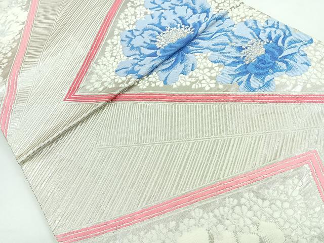 平和屋着物◎六通柄袋帯 牡丹文 銀糸 正絹 逸品 CAAZ7268nb