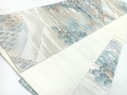 平和屋着物◎六通柄袋帯　風景松文　銀糸　正絹　逸品　CAAZ7270nb