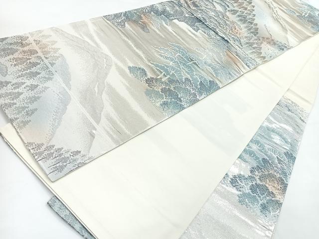 平和屋着物◎六通柄袋帯　風景松文　銀糸　正絹　逸品　CAAZ7270nb