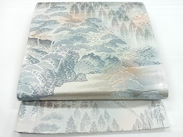 平和屋着物◎六通柄袋帯　風景松文　銀糸　正絹　逸品　CAAZ7270nb